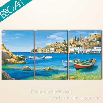 European village impressional seascape paintings with boats